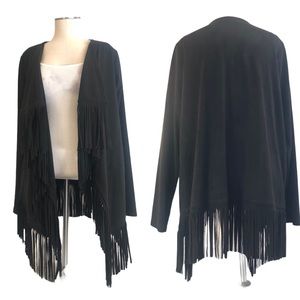 Boho Fringe Cardigan Black